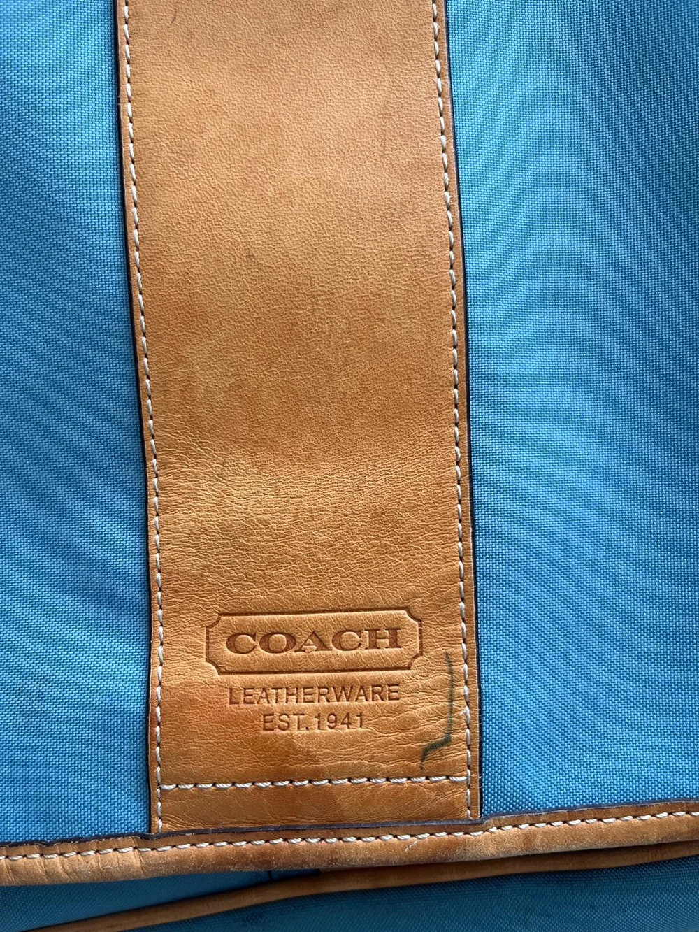 Coach Blue and Tan Leather-Trim Messenger Crossbody